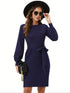Elegantes Langarm WinterKleid Damen | Rundhals mit Taillengürtel (Tie Waist)